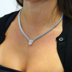 18K White Gold Pear Pendant <b>Necklace</b> | Luxury Tennis Chain Large Teardrop | Elegant Gift <b>Statement</b> - Product Image 1