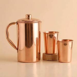Ensemble de carafe à eau en cuivre pur gaufré avec motif floral sculpté et 2 verres en cuivre – Vente en gros - Product Image 3