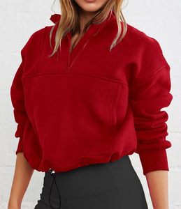 เสื้อสเวตเชิ้ตซิปหนึ่งในสี่สีแดงสำหรับผู้หญิง แขนยาว คอตั้ง สีพื้น ระบายอากาศได้ดี สวมใส่สบายๆ ในฤดูใบไม้ร่วง - Product Image 2