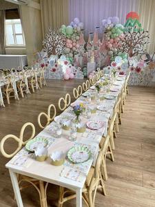 Juego de Mesa y Sillas de Ratán para Niños, Rectangular, Estilo Escandinavo, Apilable, Respaldo de Listones, Resistente y Portátil, para Fiestas Infantiles - Product Image 2