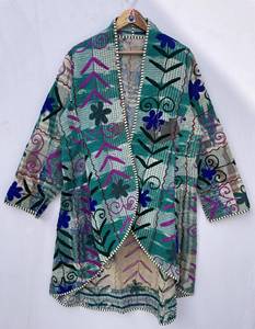 Jaif Textiles Handmade Reversible Vintage Kantha Cotton Breathable Quilted <b>Winter</b> Jacket Umbrella Cut Regular Floral Pattern - Product Image 3