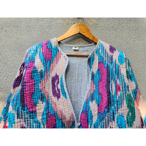 Handmade Ikat <b>Quilted</b> <b>Jacket</b> for Women Reversible Cotton Blazer Floral Stripe <b>Pattern</b> Spring Autumn Outerwear gift for her - Product Image 4
