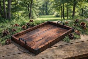 Plateau de rangement et de service rustique avec bords surélevés, poignées faciles à saisir, style farmhouse, parfait pour la décoration et l'organisation - Product Image 4