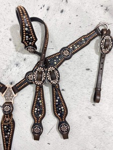 Best Quality Genuine Leather Western Saddle Horse Tack <b>Set</b> with <b>Beaded</b> Headstall Buckle Closure Kaamkaaj Model KKJ01 for Riding - Product Image 3