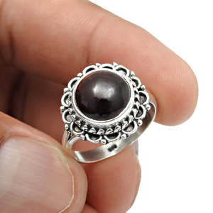 Brilliant Round Cut Natural Garnet Gemstone <b>Ring</b> In 925 Sterling <b>Silver</b> Handmade Boho <b>Statement</b> <b>Ring</b> Comes With Round Cabochons - Product Image 4