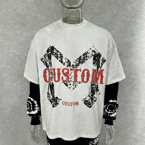 Camiseta para hombre con estampado digital personalizado, lavado ácido, corte cropped, cuello alto de sarga con efecto piedra, mangas cortas y doble capa de tejido gofrado - Product Image 6