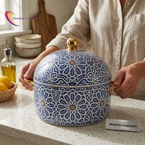 Luxury 3 Piece Stainless Steel Enamel Coated Moroccan Style Insulated Casserole <b>Set</b> Hot <b>Pot</b> Food Warmer Serving Dish Stock <b>Pot</b> - Product Image 3