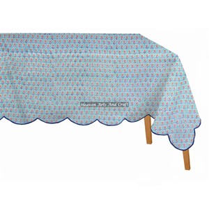 Mantel Rectangular de Algodón con Estampado a Mano de 60x90 Pulgadas, Mantel con Borde Festoneado, Mantel de Algodón Personalizado con Borde Festoneado para Mesa de Comedor - Product Image 6