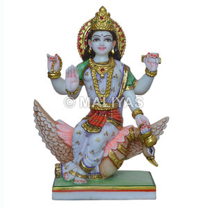 Idole de la déesse Brahmani en marbre |   Murti Brahmani Mata artisanal avec cygne sacré – Maliyas - Product Image 1