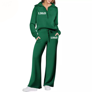 Women's Sky Blue Half-<b>Zip</b> Tracksuit Set Full Sleeve Loose Fit Solid Color Casual Sweatshirt With Drawstring Pants - Product Image 5