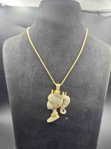 Pendentif visage de reine en moissanite taille ronde sertie de pierres, plaqué or, avec breloque en argent 925, bijoux fins, pendentifs et breloques - Product Image 4