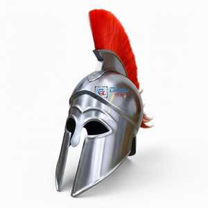 Casco Corintio Metálico Electrochapado Pulido Hecho a Mano con Pluma Roja, Armadura Medieval, Disfraz Moderno de Navidad Tanishka - Product Image 1