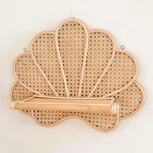 Seashell design wood <b>shelf</b> practical home storage <b>shelves</b> natural rattan webbing wall bookcases - Product Image 1