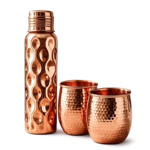 Hammered Texture Pure Copper Water <b>Bottle</b> With Glass Gift Sets Customizable Packaging Wholesaler Price - Product Image 2