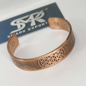 Pure Copper Metal Craft Magnetic Handmade Cuff <b>Bangle</b> <b>Engraved</b> Plain Design Antique/Polished Finish Lightweight Adjustable for - Product Image 1