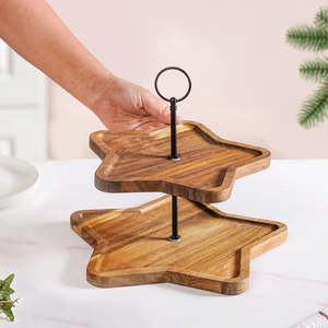 Soporte de Madera para Pastel en Forma de Estrella de 2 Niveles, Expositor de Postres Hecho a Mano para Fiestas, Bodas, Panaderías y Cafeterías - Product Image 4