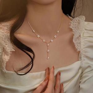 Sweet French Style Natural <b>Freshwater</b> <b>Pearl</b> <b>Necklace</b> 14K Gold-Plated 925 Silver Collarbone Chain - Product Image 2