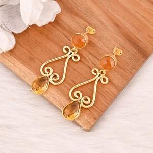 <b>Citrine</b> Hydro Gemstone Gold Plated Brass Drop Earrings Trendy Handmade Fashion Jewelry for Women Wholesale Lot 10 Pairs - Product Image 4
