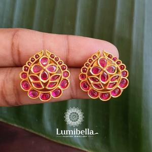 Oval 18K Gold Plated Stud Earrings with Emerald Pearl Diamond Quartz Amethyst - Product Image 1