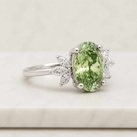 Bague ovale en platine verte avec accents de diamants, bague de fiançailles de luxe pour femmes, certifiée IGI