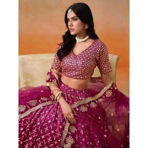 Alluring <b>Rose</b> Pink Zari Work Sangeet Wear Lehenga Choli for Women - Product Image 4