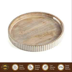 Elegant Design High Quality Wholesale <b>Round</b> Mango Wood <b>Tray</b>/ Wooden Food <b>Serving</b> <b>Tray</b> with Handle for Hotel and Restaurant Use - Product Image 4