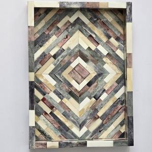 Plateau de service décoratif de luxe moderne en bois laqué écologique avec incrustations de nacre et poignées, pour tables à café/thé et mariages - Product Image 3