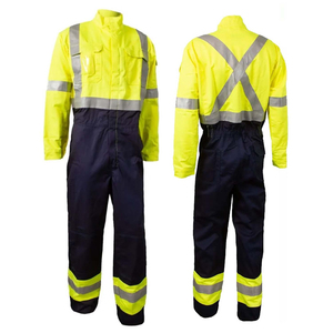 Combinaison de travail haute visibilité pour hommes, vert jaune, uniforme de sécurité réfléchissant, matière polyester - Product Image 2
