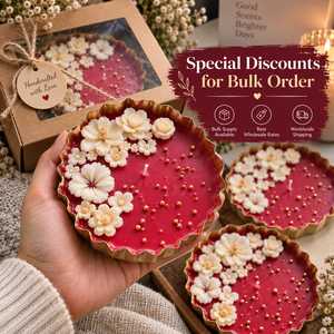 Handmade <b>Wedding</b> Art <b>Candle</b> Red Metal Flower Embellished Gold Edge Decorative Home Fragrance <b>Gift</b> Bulk Wholesale 20-40 Hours - Product Image 4
