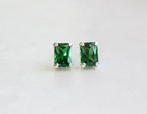 Emerald Sterling <b>Silver</b> <b>Stud</b> <b>Earrings</b> May Birthstone Minimalist Women Jewelry Gemstone Handmade Wholesale Supplier - Product Image 3
