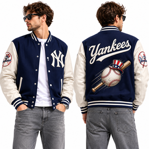 Baseball <b>Jacket</b> Wholesale Custom Embroidered Team Logo Front Back Wool <b>Leather</b> Sleeves Snap Button OEM Fashion Unisex Sportswear - Product Image 2