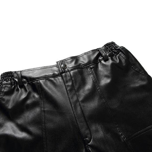 Pantalon en cuir PU noir pour homme, taille haute, coupe droite, style motard, avec poches latérales, fermeture éclair, imperméable, poids lourd - Product Image 6