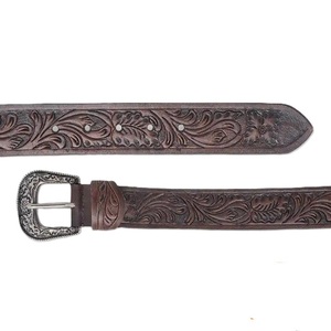 Retro Original Hand Carved Floral Pattern Smooth Western <b>Leather</b> <b>Tooling</b> Heavy Duty Men's Cowhide Cowboy Belt Brass/Steel Alloy - Product Image 1