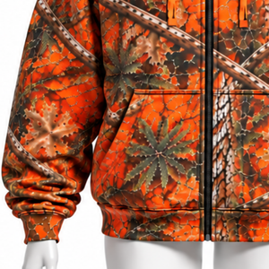 <b>Orange</b> Woodland Print Full Zip <b>Hoodie</b> <b>Mens</b> Casual Outdoor Hooded Sweatshirt with Drawstring Kangaroo Pockets Warm Winter Wear - Product Image 6