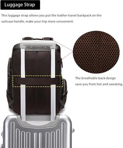 OEM Custom <b>Men</b> Vintage <b>Leather</b> Laptop <b>Backpack</b> 24L Hiking Travel <b>Backpack</b> - Product Image 2