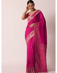 Sari de Seda Banarasi KV Rani con Bordado Bandhani, Traje Tradicional para Fiesta, Blusa Sin Costuras, Antiarrugas, Reversible, Temporada de Otoño - Product Image 6
