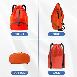 Red <b>Drawstring</b> <b>Backpack</b> Mesh Pockets Zippered Bottom Compartment Waterproof Oxford Fabric Sports - Product Image 5