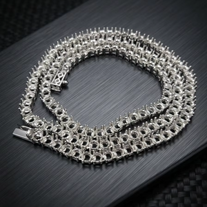 Listo para enviar: Montura de cadena de tenis de plata de ley 925 con engaste de punta redonda de 3 mm, montura en blanco para diamante, venta al por mayor a granel - Product Image 1