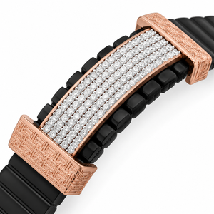 Pulsera de Oro Rosa de 18kt con Dijes Negros, Corte Brillante Redondo Blanco, Barra Central de Varias Filas, Alto Pulido, Regalo de Moda para Hombre - Product Image 4