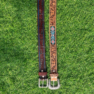 Cinturón con cuentas de vaquero con diseño floral en relieve y Fabricante Mayorista de cuero de la mejor calidad para hombres y mujeres - Product Image 5