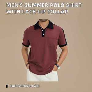 เสื้อเชิ้ตแขนสั้นผู้ชาย สีพื้น ผ้าถัก โพลีเอสเตอร์ 100% ระบายอากาศได้ดี มีกระเป๋า สไตล์ลำลอง ตกปลา สีแดงเลือดหมู ขอบสีดำ ปรับแต่งได้ - Product Image 2