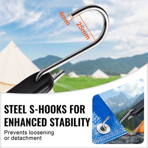 Corda Elastica Piatta da 24 Pollici, Set da 10 Pezzi con Ganci a S in Acciaio, Cinghie Elastiche Resistenti da 20mm per Controllo Carico su Camion e Teloni - Product Image 5