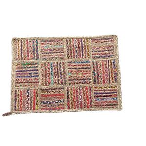 Mantel individual de alfombra Chindi trenzada brillante y audaz con borde de retales en espiral Centro de Yute natural Decoración llamativa Bohemia - Product Image 2