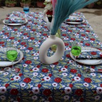 Nappe à motifs floraux bleu, rouge et blanc, pour usage extérieur, lavable, style pastoral, rectangulaire