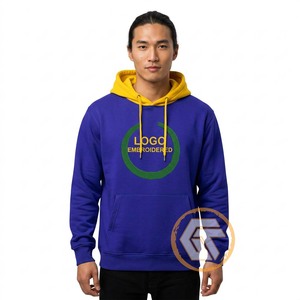 Sweat-shirt à capuche pour homme avec capuche jaune, logo brodé vert, pull en molleton décontracté, coupe classique, hiver, 100% coton - Product Image 1