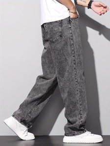 Jean décontracté gris délavé coupe droite 100 % coton léger pour homme – Style streetwear et quotidien - Product Image 3