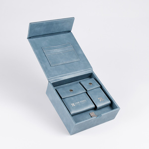 Ensemble cadeau en cuir Zan Yang, boîte rigide bleu Morandi avec fermeture magnétique, accessoires de mode haut de gamme - Product Image 1