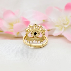 Anillo de Plata de Ley 925 al por Mayor, Chapado en Oro Amarillo, con Ónix Negro y Circonita Cúbica, Diseño de Ojo Turco, Joyas Memoria - Product Image 4