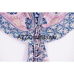 Robe Kaftan Longue en Coton Fait Main pour Femme, Cache-maillot d'été avec Volants à Pompons, Taille Naturelle, Logo, Style Décontracté, Lavable - Product Image 2