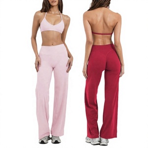 Solid Color Breathable Lace Yoga High Waist <b>Leggings</b> 2-Piece Set Front Logo Women Gym Wear Elastic Waist Stretchy <b>Activewear</b> - Product Image 1
